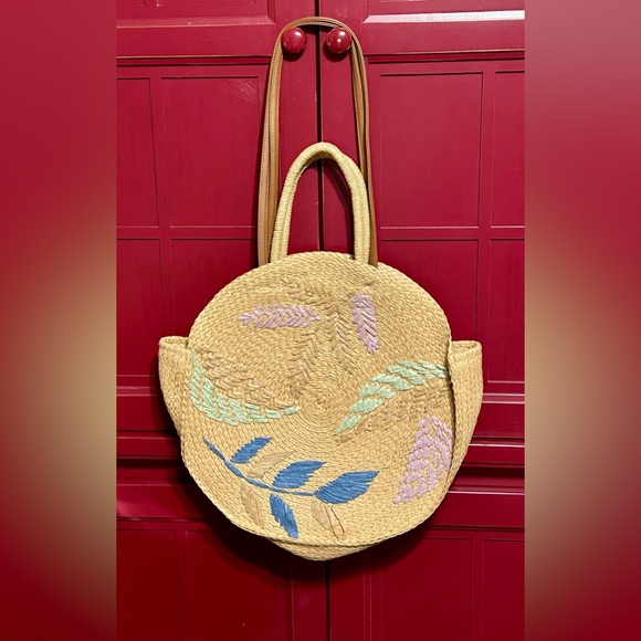 Time and Tru Handbags - Time and Tru Tan and Blue Tote with Floral Design